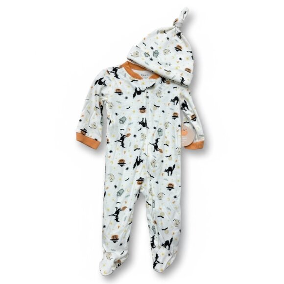CHICK PEA Baby 0-3 Months Waffle Knit Footed Pajamas Halloween Unisex NWT - Picture 1 of 3